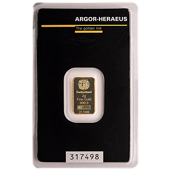 2 Gram Argor-Heraeus Swiss Gold Bullion Bar