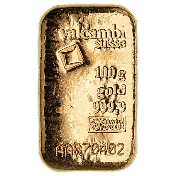 100 Gram Valcambi Swiss Cast Gold Bullion Bar