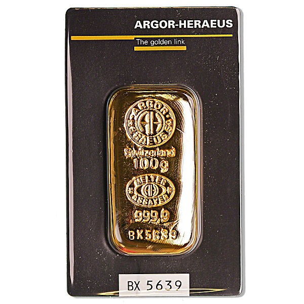 100 Gram Argor-Heraeus Swiss Cast Gold Bullion Bar