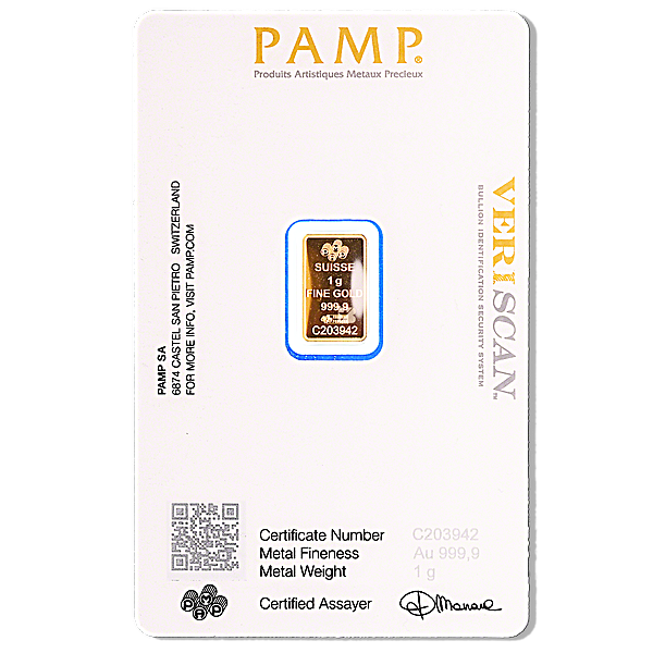 1 Gram PAMP Swiss Gold Bullion Bar