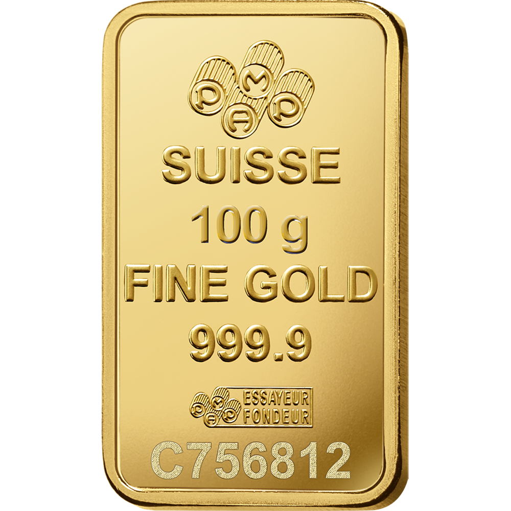 100 Gram PAMP lady fortuna Gold Bullion Bar