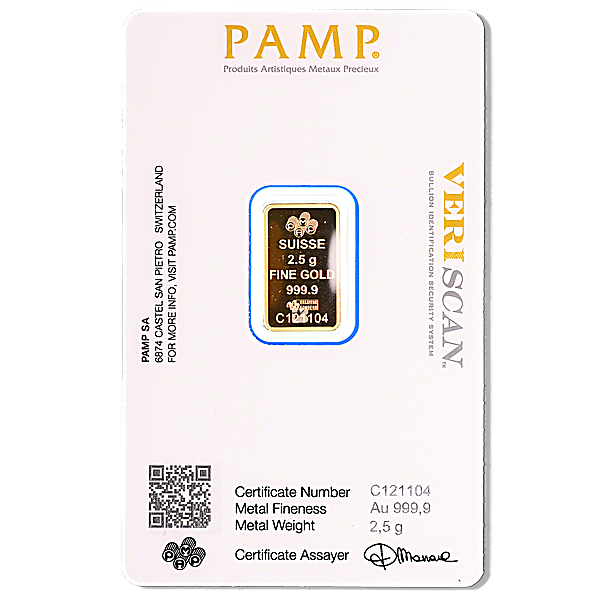 2.5 Gram PAMP Swiss Gold Bullion Bar